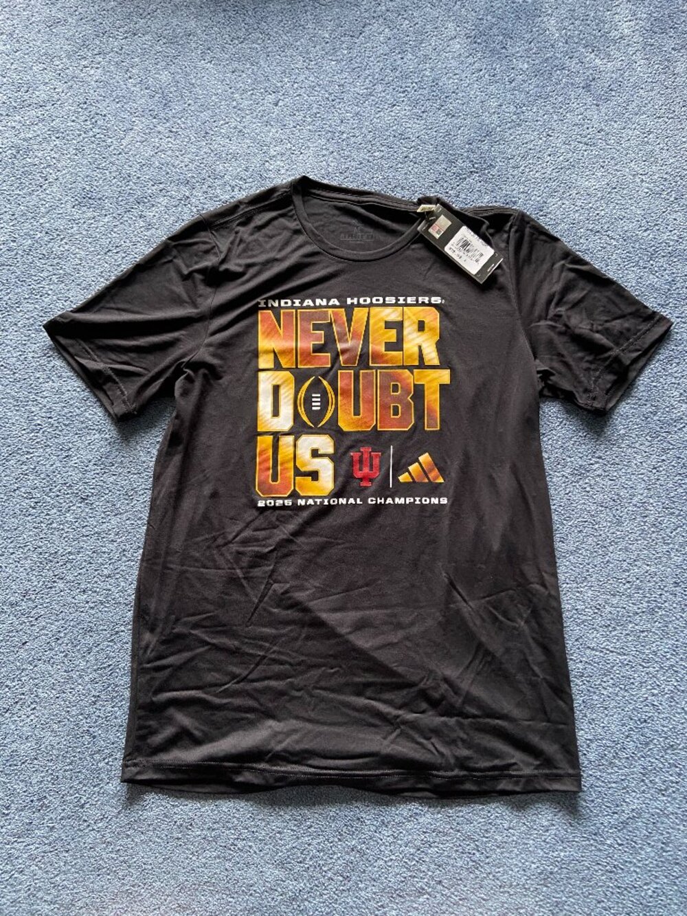 Adidas Indiana Hoosiers 2025 CFP National Champions Never Doubt Us T-Shirt M NWT